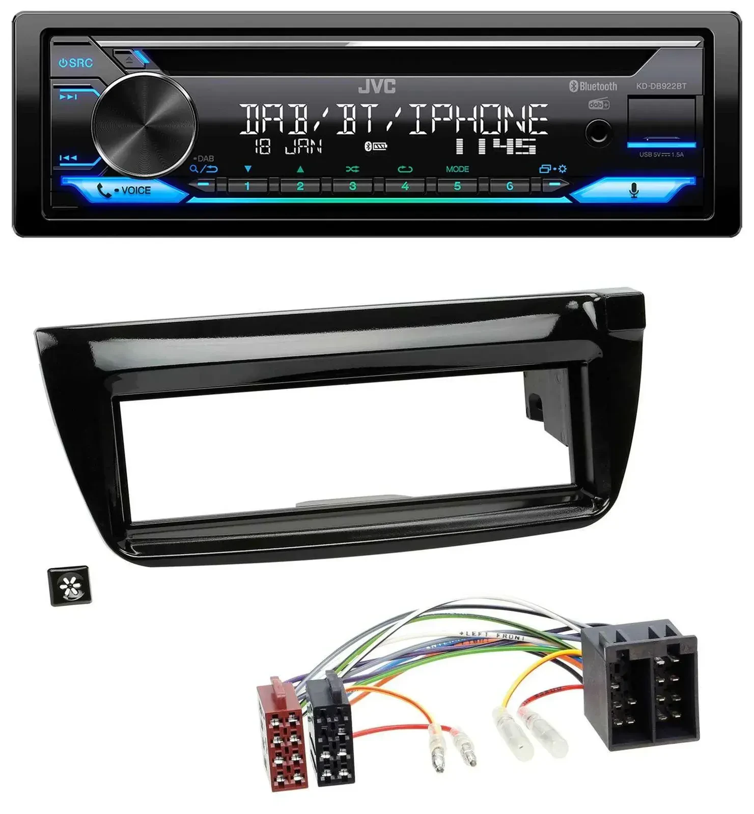 Автомагнитола JVC Bluetooth MP3 USB DAB CD для Opel Combo (с 2011) и Fiat Doblo (2012–2015)