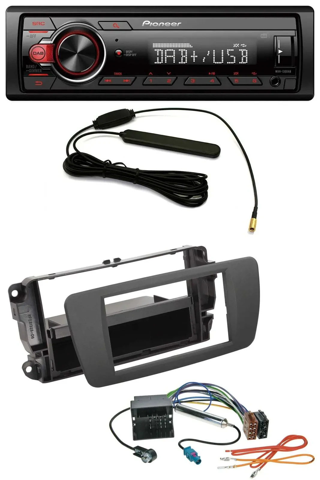 Pioneer MP3 DAB 1DIN AUX USB Autoradio für Seat Ibiza (ab 12) - tuam grey