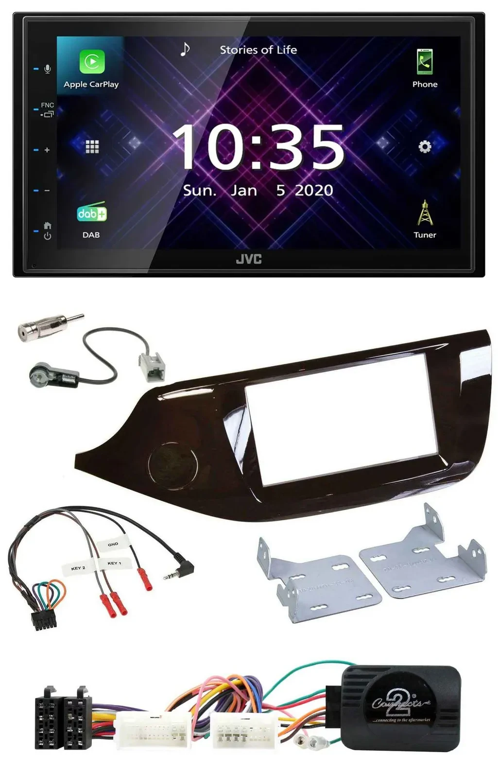 JVC DAB 2DIN Lenkrad Bluetooth USB Autoradio für Kia Ceed ab 2012 glänzend ohne