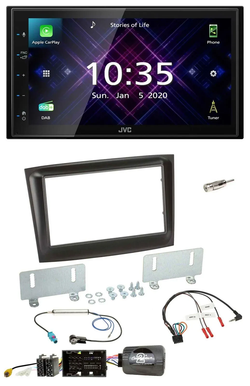 JVC DAB 2DIN Lenkrad Bluetooth USB Autoradio für Fiat Doblo ab 2015 schwarz