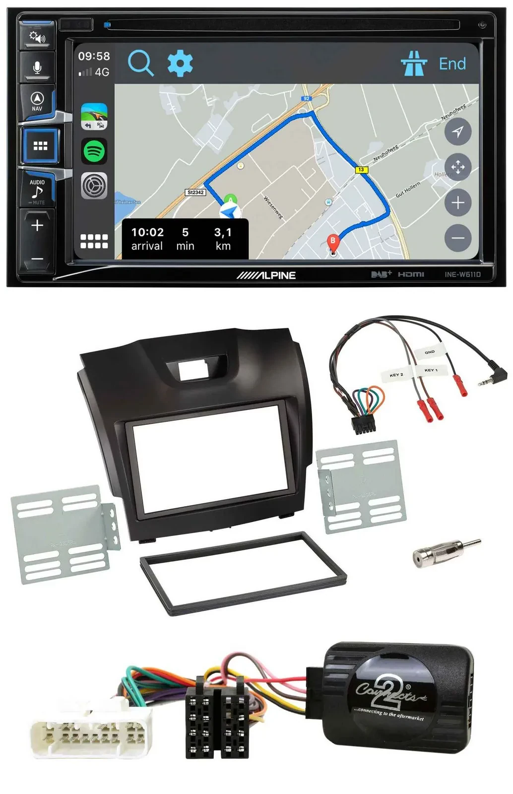 Alpine DAB TMC Bluetooth 2DIN USB Lenkrad Navigation für Isuzu D-Max ab 12 dunke