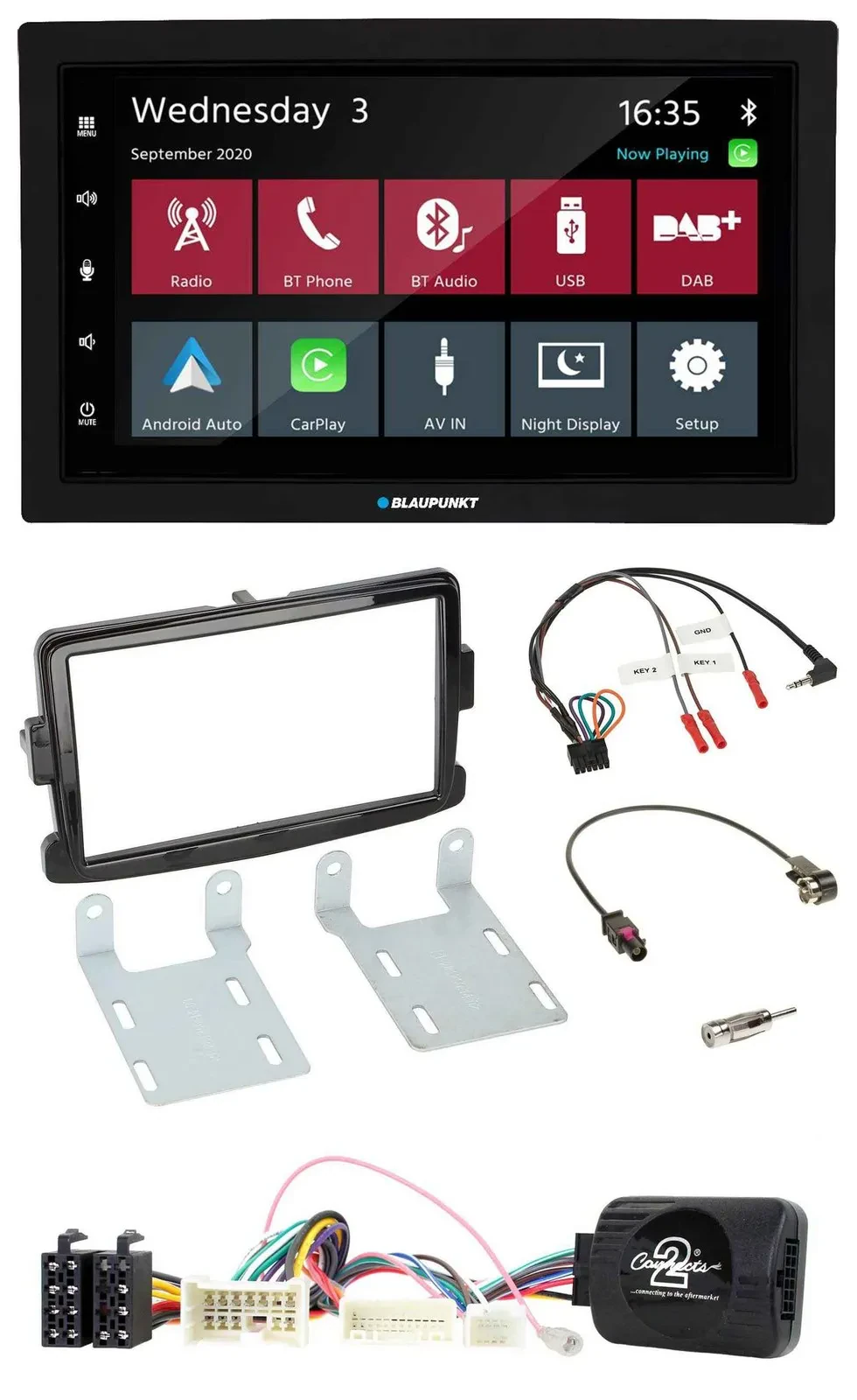 Blaupunkt 2DIN Lenkrad USB Bluetooth DAB Autoradio für Dacia Sandero ab 13 piano