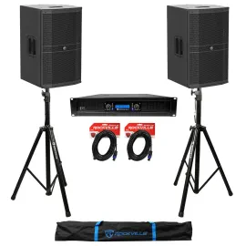 (2) Mackie DRM212-P 12" 1600 Watt DJ PA Speakers+Power Amplifier+Stands+Cables