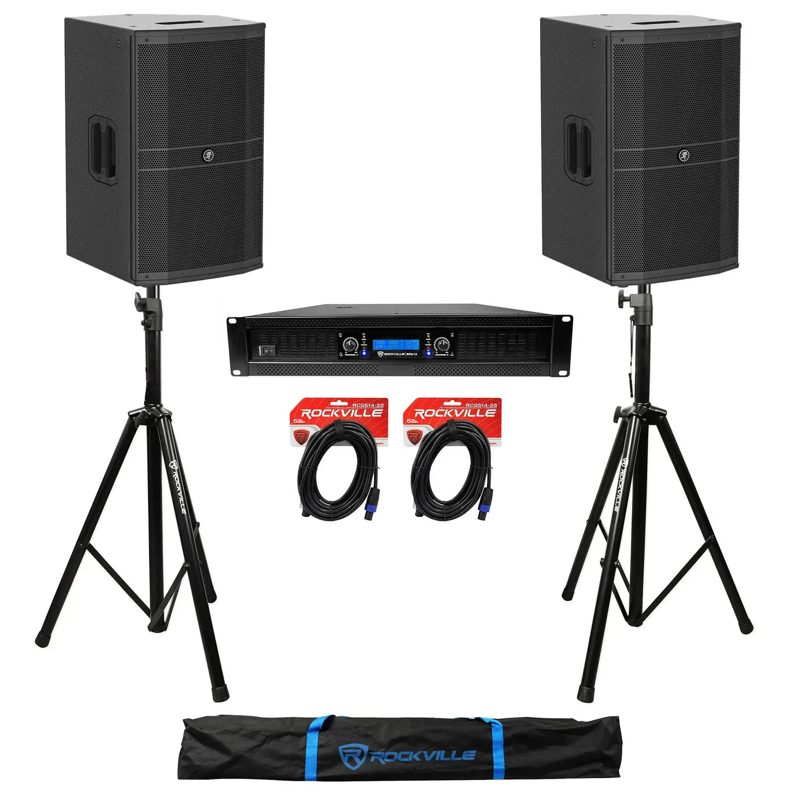 Пассивная акустическая система для PA/DJ Mackie DRM212-P 12" 1600W (набор, пара) с усилителем, стойками и кабелями