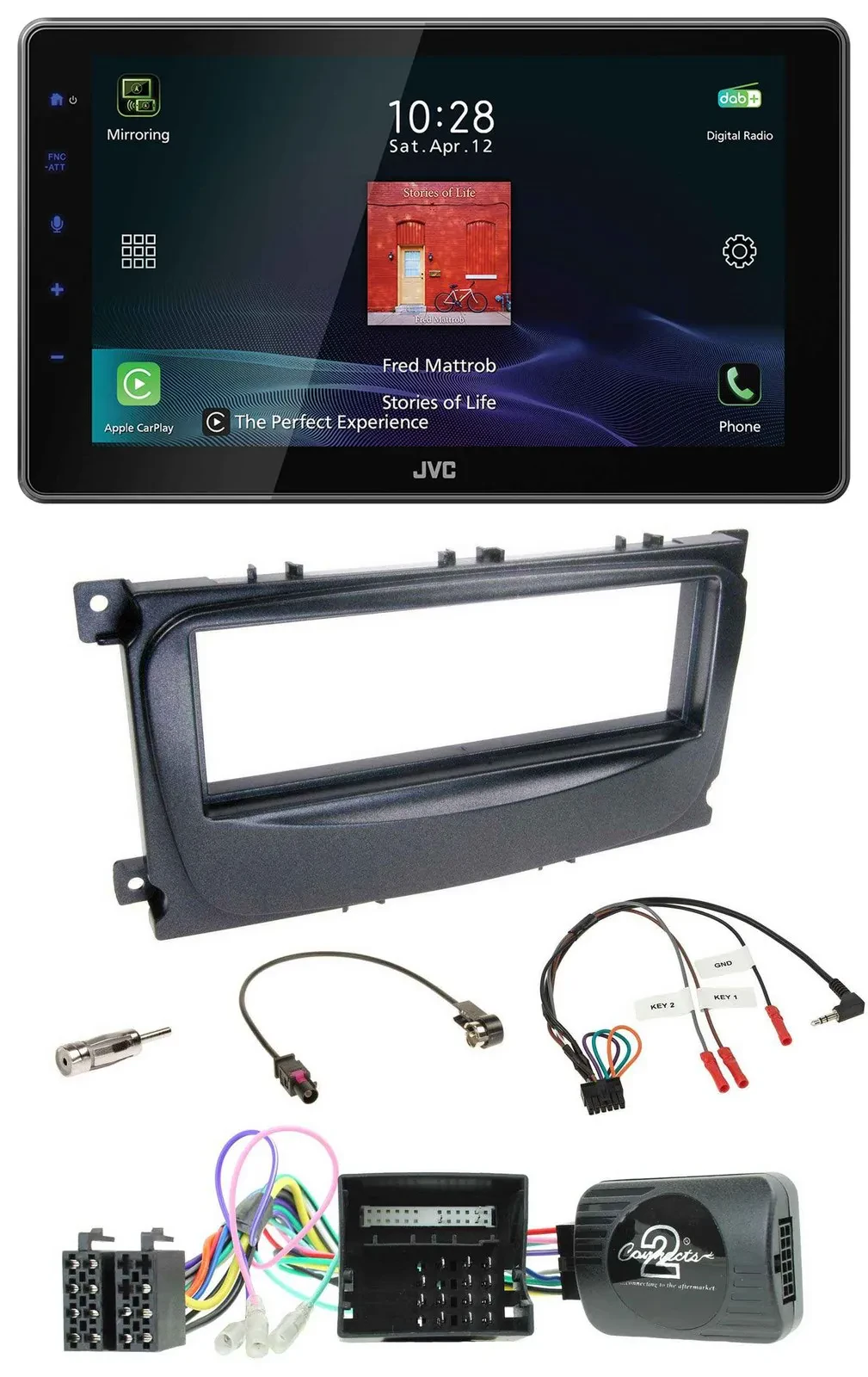 JVC DAB Lenkrad Bluetooth USB Autoradio für Ford C-Max Can 07-10 Focus schwarz