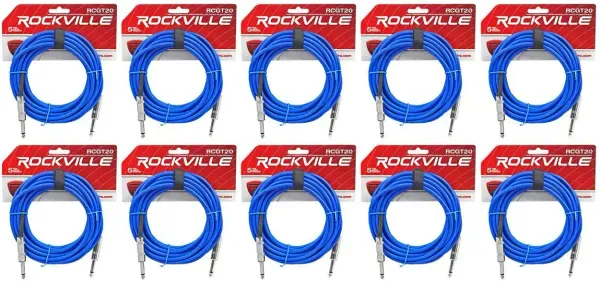 Инструментальный кабель Rockville RCGT20BL Blue 6.1 м (10 штук)