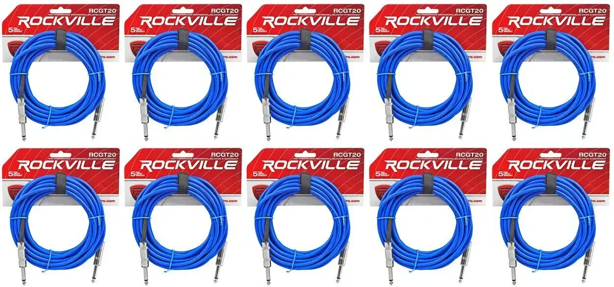 Инструментальный кабель Rockville RCGT20BL Blue 6.1 м (10 штук)