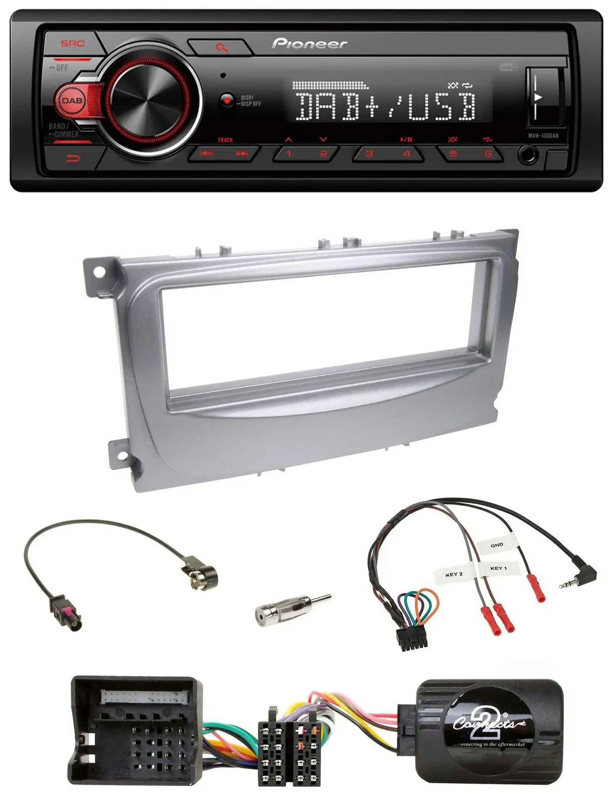 Автомагнитола Pioneer 1-DIN, DAB, USB, MP3, для Ford Galaxy/C-Max/Focus (с 2007), поддержка управления на руле