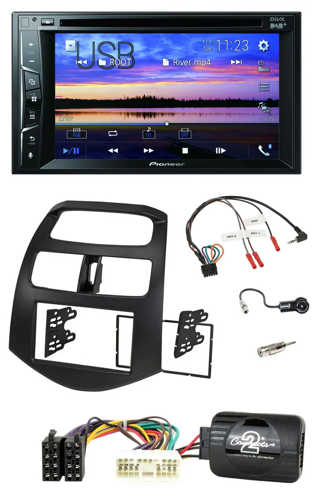 Pioneer Bluetooth 2DIN USB DVD DAB Lenkrad Autoradio für Chevrolet Spark KLM 201