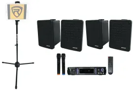 Home Karaoke Receiver System w/Wireless Mics+Tablet Stand+Pair Kicker Speakers