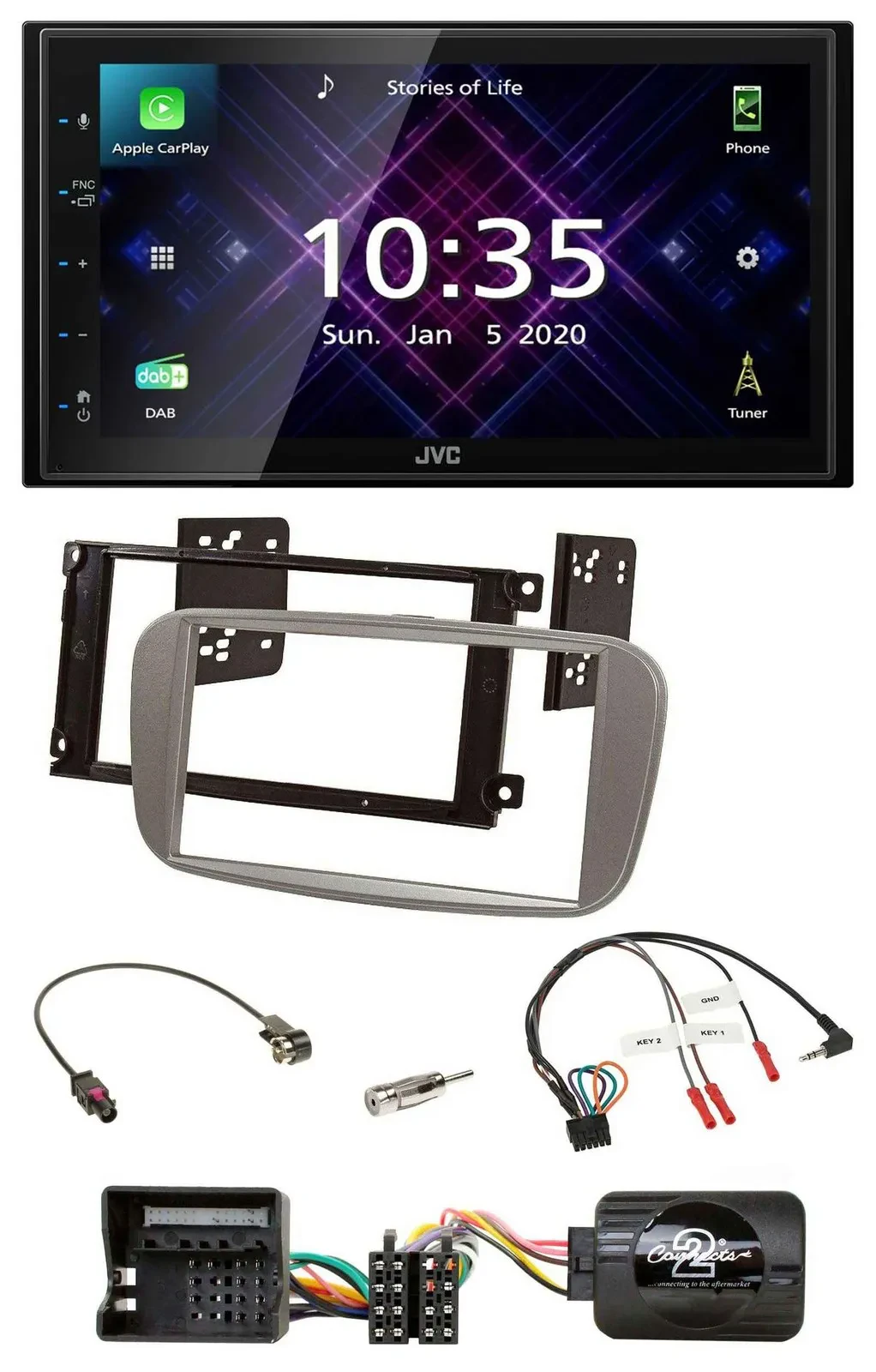 JVC DAB 2DIN Lenkrad Bluetooth USB Autoradio für Ford Mondeo S-Max ab 07 silber