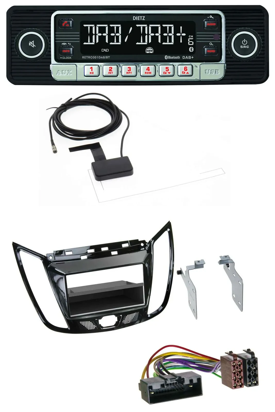 Автомагнитола для Ford C-Max/Kuga Dietz DAB, Bluetooth, USB, MP3, цвет черный (рояльный лак)