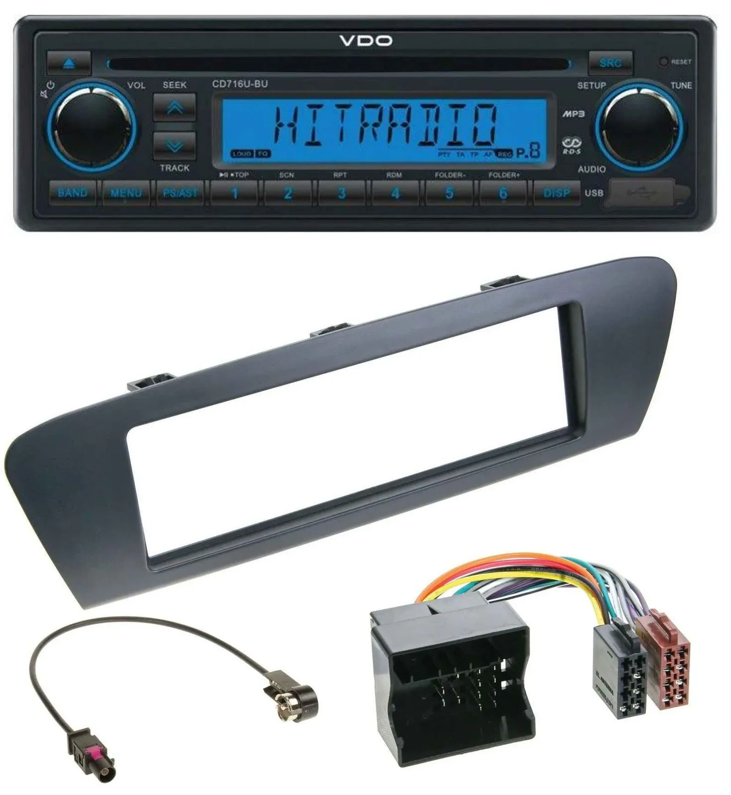 Автомагнитола VDO 1 DIN, CD/MP3, USB, AUX, для Renault Scenic (с 2012), серый