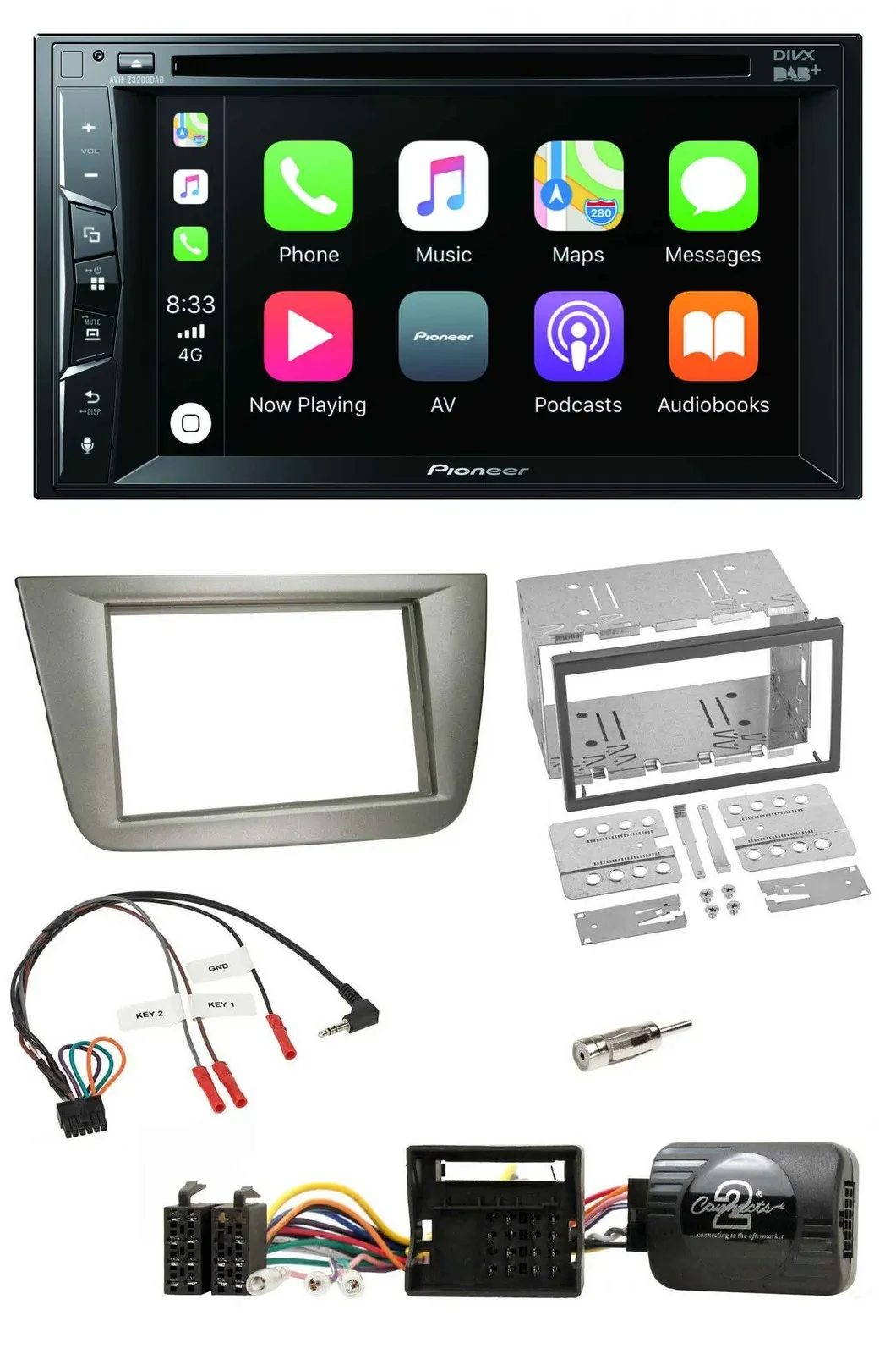Pioneer Lenkrad USB DVD Bluetooth DAB 2DIN Autoradio für Seat Toledo Altea silbe