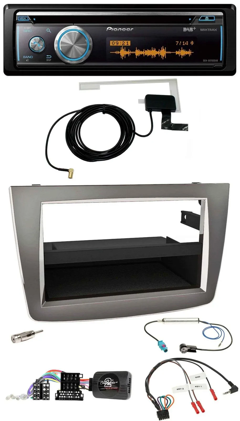 Автомагнитола Pioneer Bluetooth DAB USB CD для Alfa Romeo MiTo (955, 2008–2014), серебристая