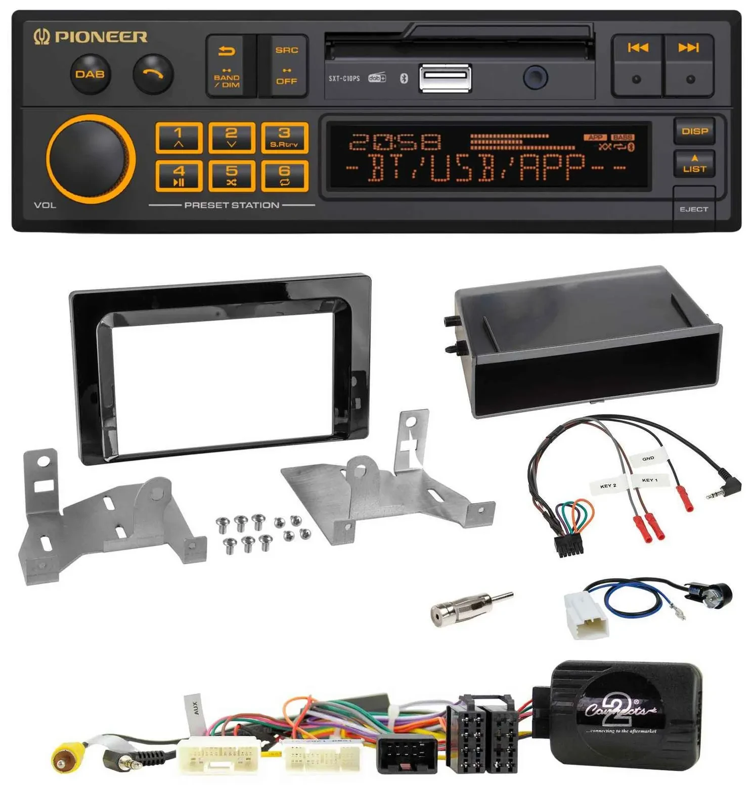 Автомагнитола для Toyota Aygo (с 2022) Pioneer DAB, USB, Bluetooth, поддержка кнопок на руле, цвет: черный глянец