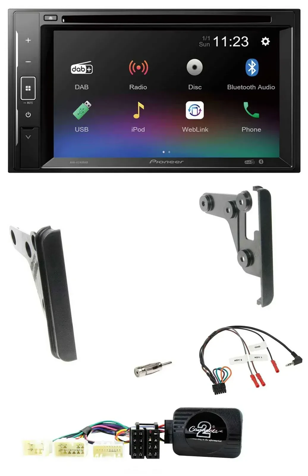 Автомагнитола Pioneer 2DIN, Bluetooth, USB, DAB, DVD для Toyota Yaris 2007–2010