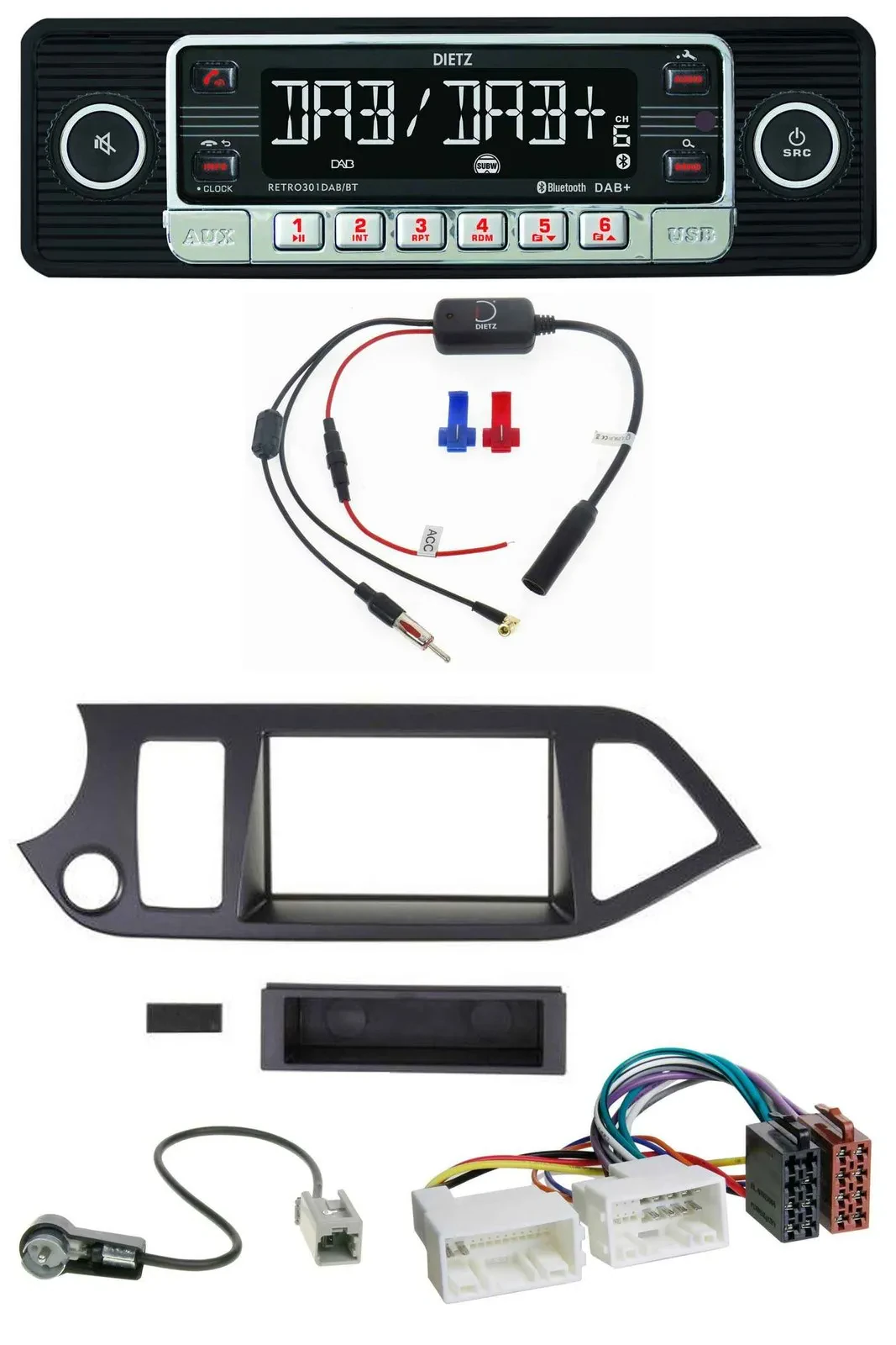 Dietz MP3 DAB Bluetooth USB Autoradio für Kia Picanto ab 2011 Start-Stop