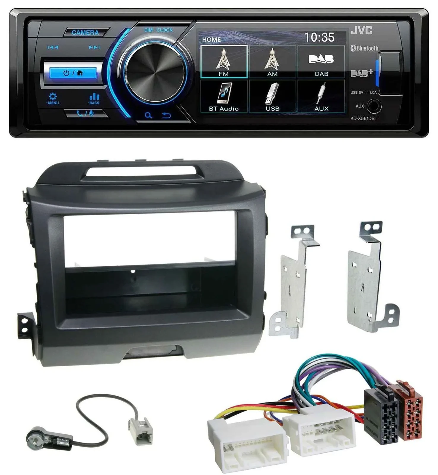 Автомагнитола JVC Bluetooth USB MP3 DAB для Kia Sportage 3 SL (2010–2015), черная