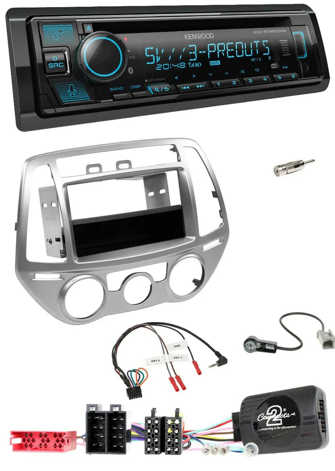 Kenwood Bluetooth USB CD Lenkrad DAB Autoradio für Hyundai i20 2012-2014 silber