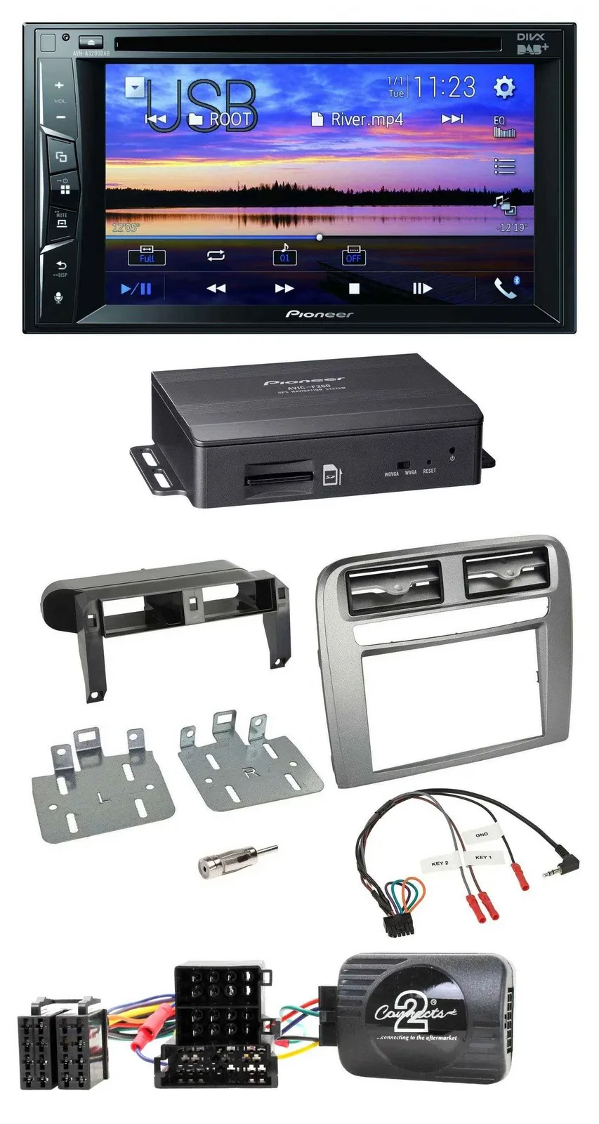 Pioneer 2DIN TMC DAB Lenkrad USB Bluetooth Navigation für Fiat GrandePunto 05-06