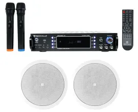 2) JBL 6.5" Ceiling Speakers+Bluetooth Receiver+2) Mics For Restaurant/Bar/Cafe