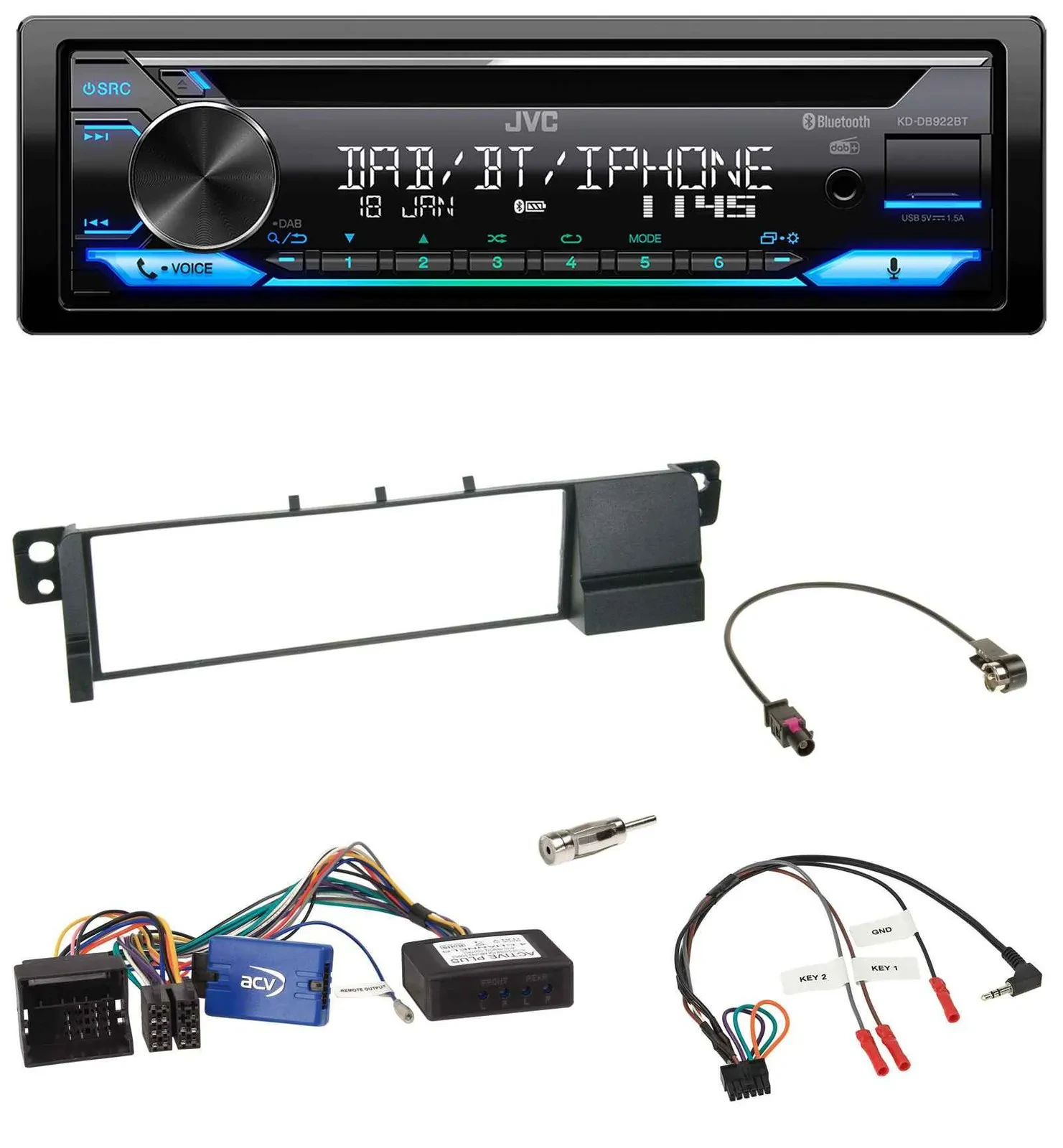 JVC Bluetooth Lenkrad USB DAB CD Autoradio für BMW 3er E46 01-07 schwarz