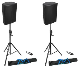 (2) JBL SRX912M 12" 600 Watt Powered DJ PA Speakers w/DSP+Stands+Cables+Bags