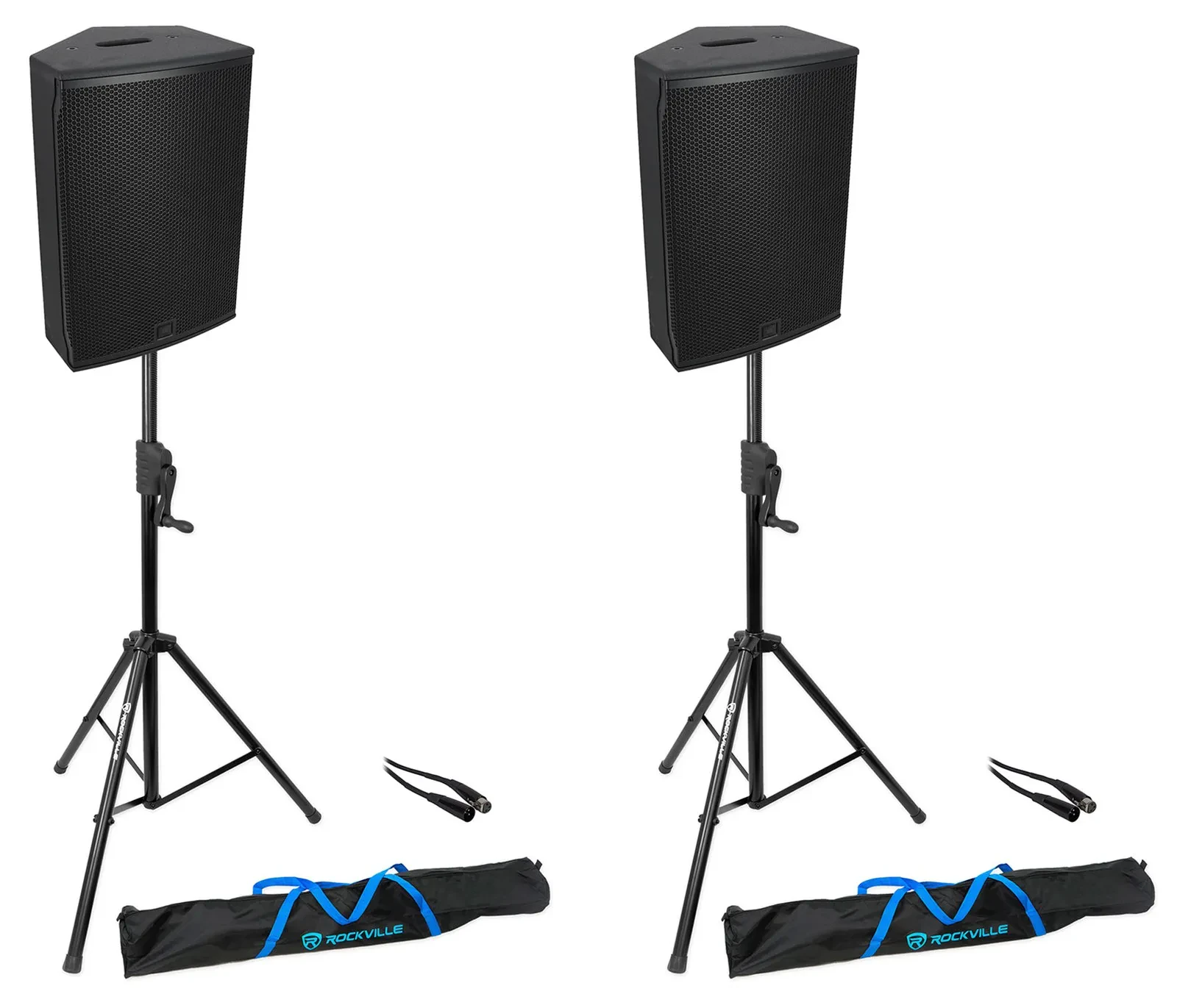 (2) JBL SRX912M 12" 600 Watt Powered DJ PA Speakers w/DSP+Stands+Cables+Bags