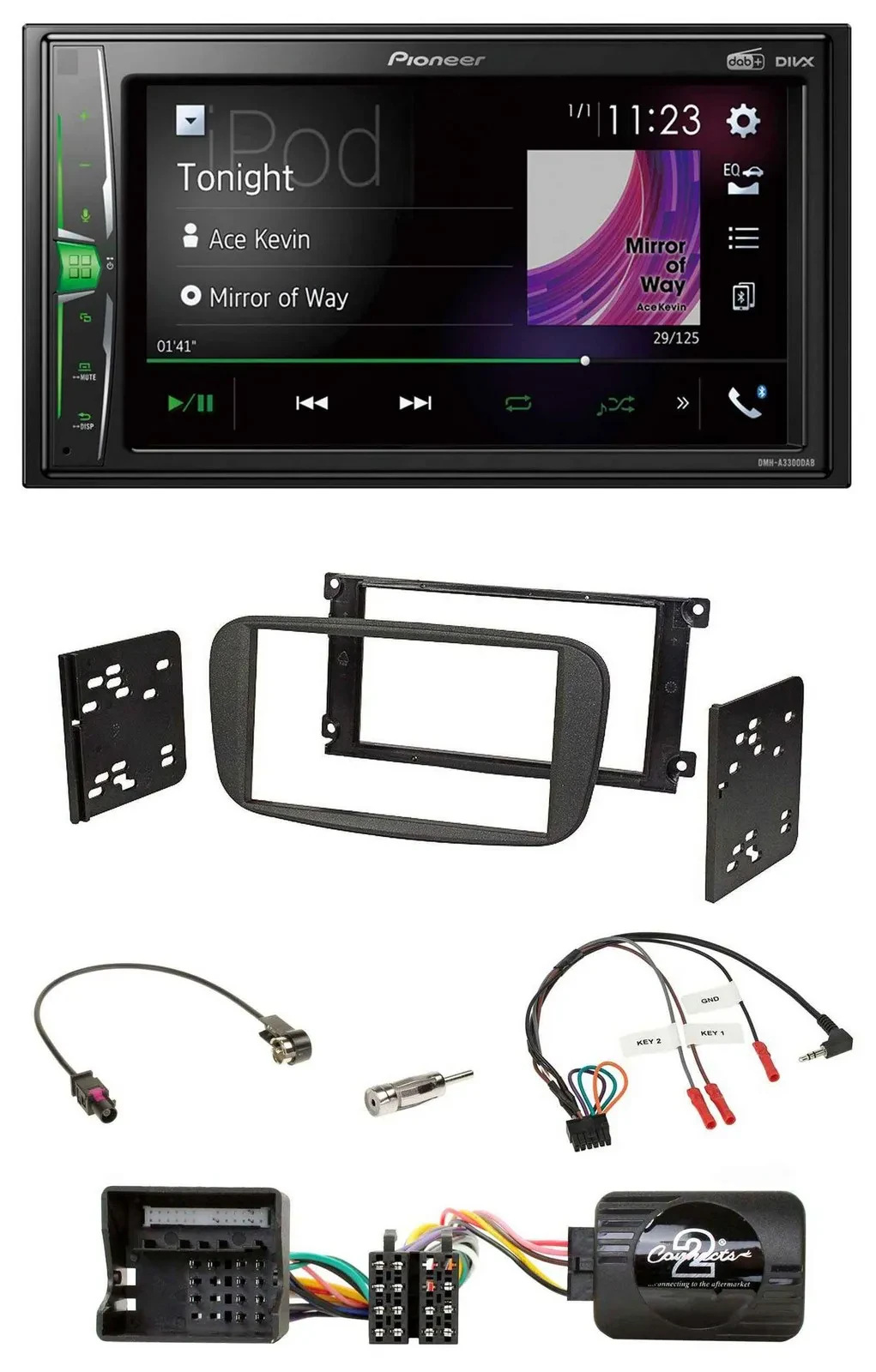 Автомагнитола Pioneer 2DIN, DAB, USB, Bluetooth для Ford Galaxy/Focus/C-Max с поддержкой кнопок на руле