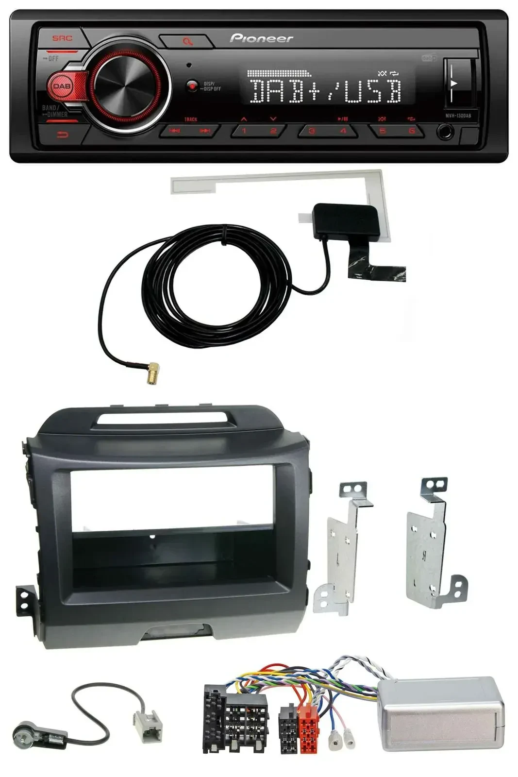 Автомагнитола для Kia Sportage 3 (2010–2015) Pioneer 1 DIN, MP3, DAB, USB, черная, поддержка кнопок на руле