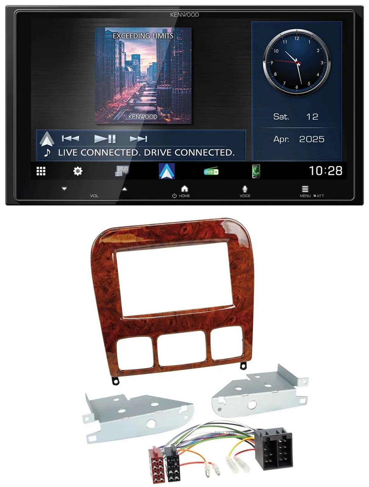 Kenwood Bluetooth 2DIN USB DAB MP3 Autoradio für Mercedes S-Klasse 98-05 Holzopt