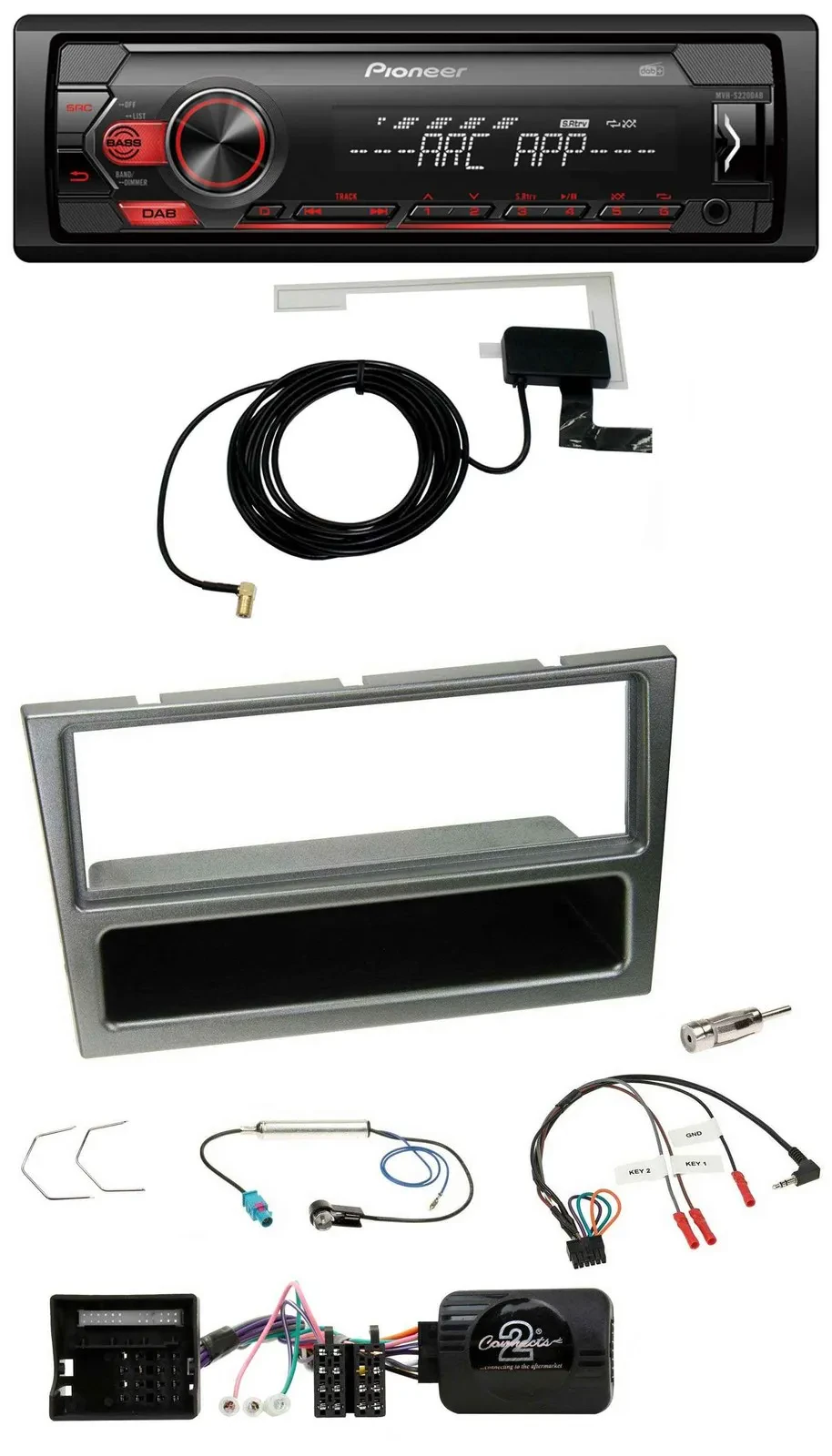 Pioneer 1DIN USB DAB MP3 Lenkrad Autoradio für Opel Corsa C 04-06 aluminium