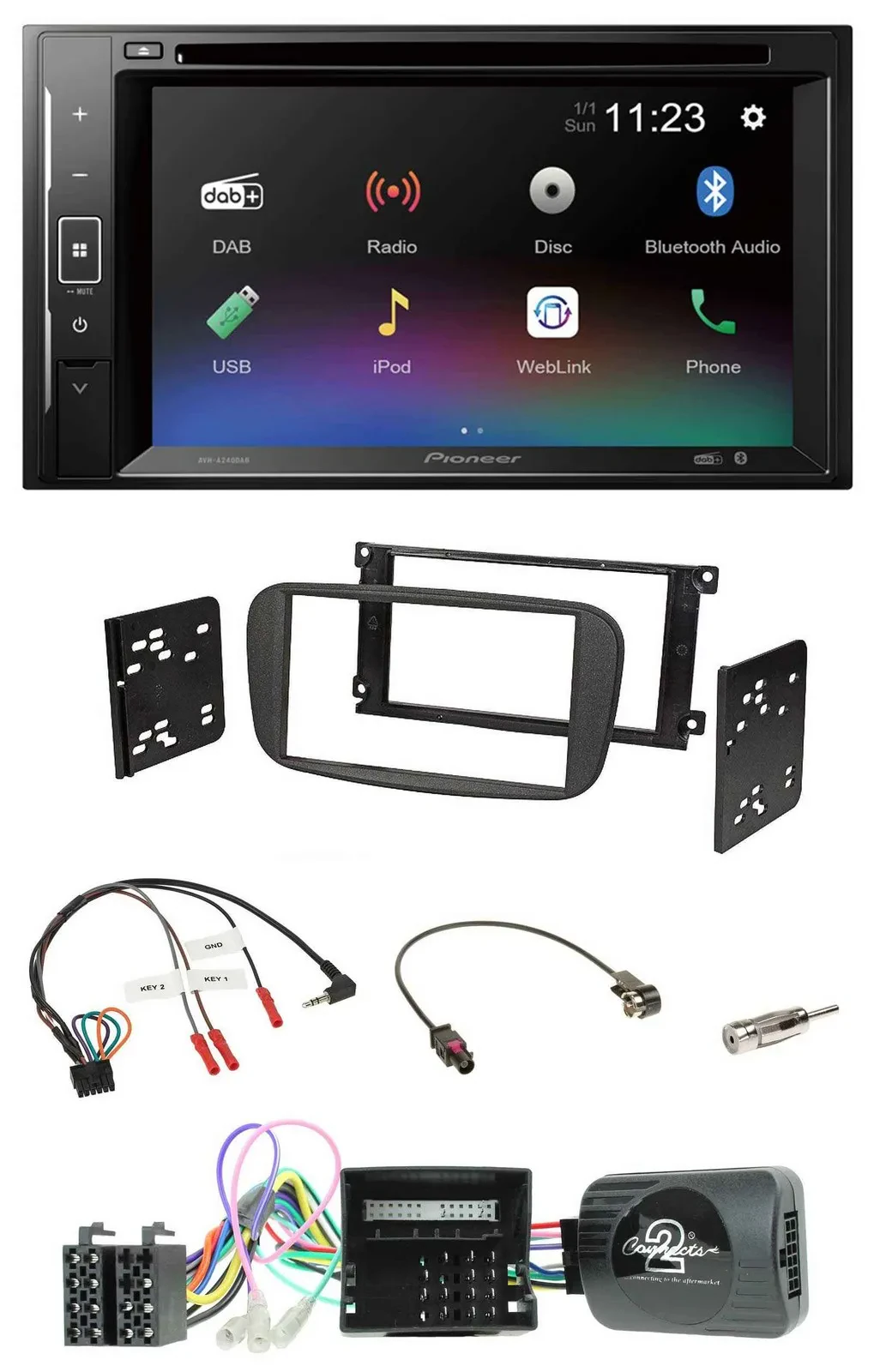 Pioneer Bluetooth Lenkrad USB 2DIN DAB DVD Autoradio für Ford Focus C-Max Galaxy