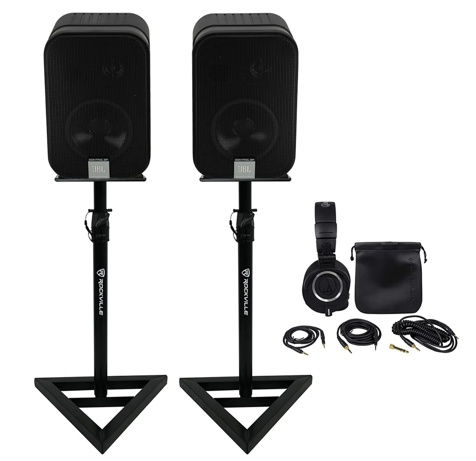 (2) JBL C2PS CONTROL 2P 5.25" Studio Monitor Speakers+Stands+ATH-M50X Headphones