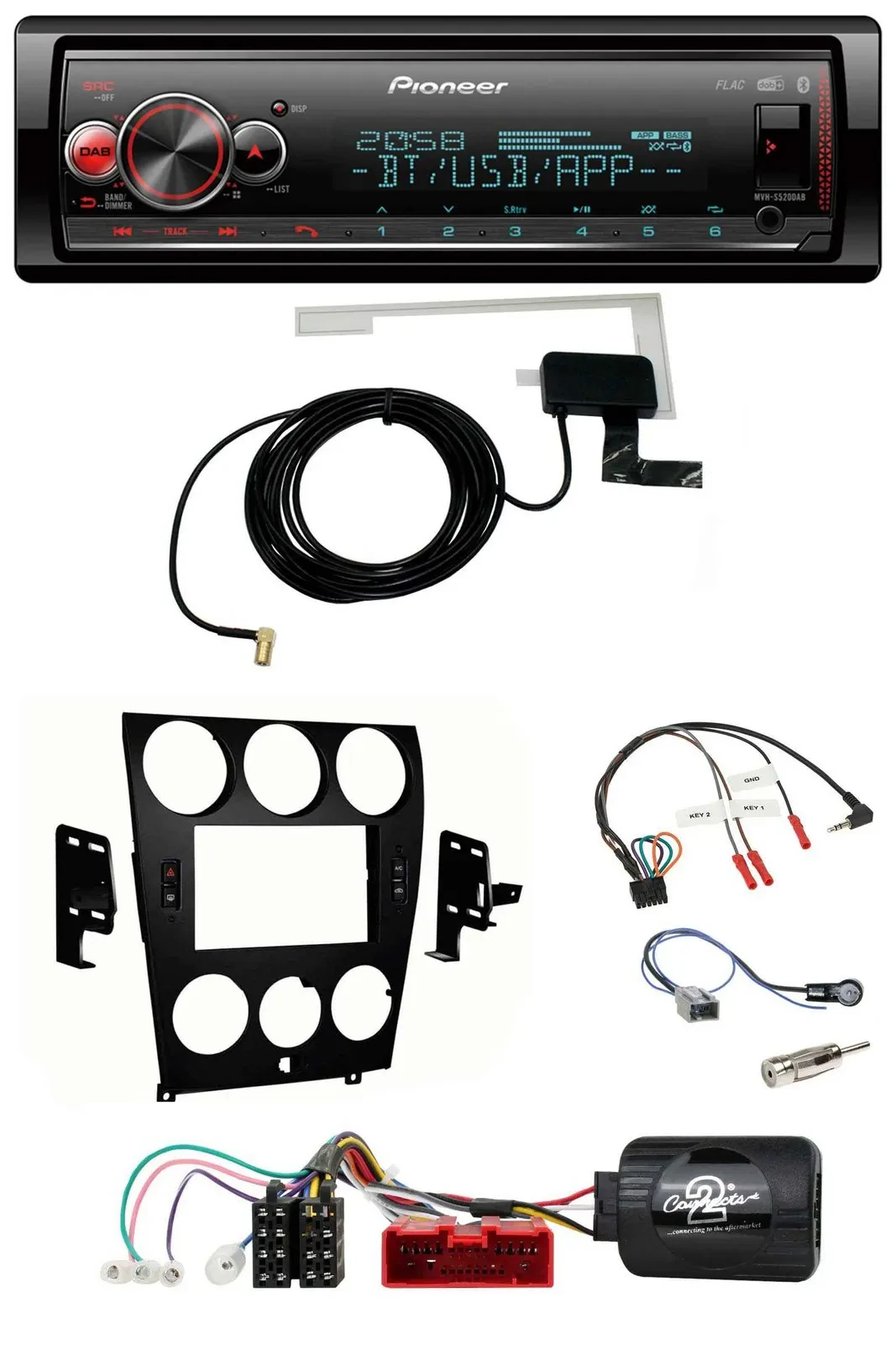 Автомагнитола для Mazda 6 (2006–2008) Pioneer Bluetooth, DAB, USB, совместима с кнопками на руле
