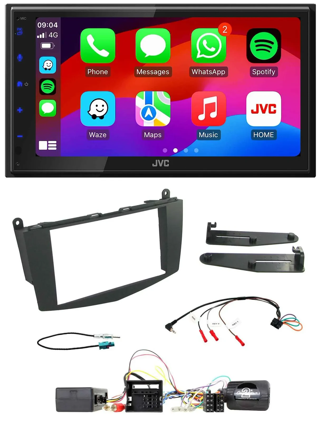 Автомагнитола JVC 2DIN, Bluetooth, USB, DAB, совместима с кнопками на руле, для Mercedes C W204