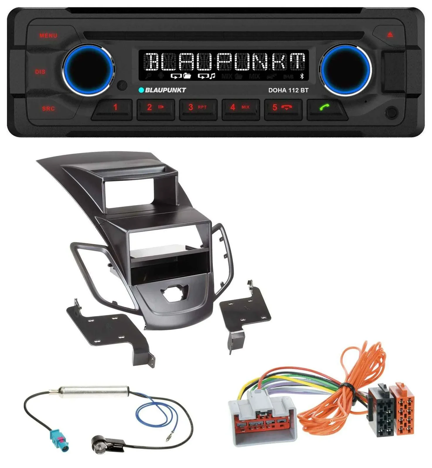 Автомагнитола для Ford Fiesta 2008–2010 Blaupunkt CD/MP3, Bluetooth, USB, AUX, с дисплеем, чёрная