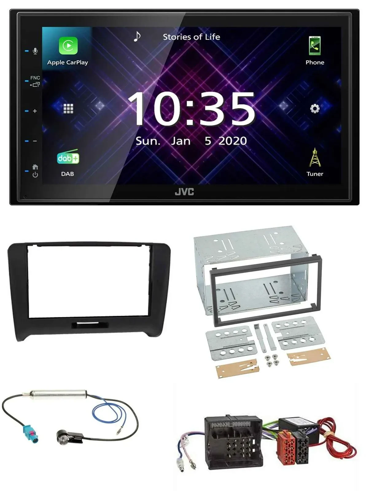 JVC DAB 2DIN MP3 Bluetooth USB Autoradio für Audi TT 06-14 Aktivsystem Quadlock