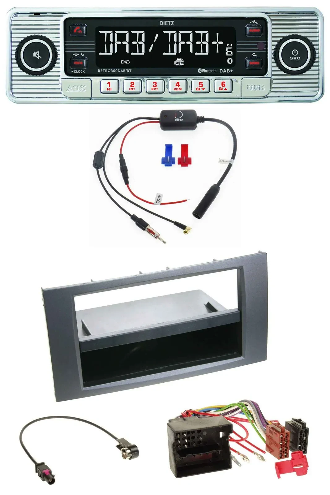 Dietz DAB USB MP3 Bluetooth Autoradio für Ford Fiesta Focus 04-08 anthrazit