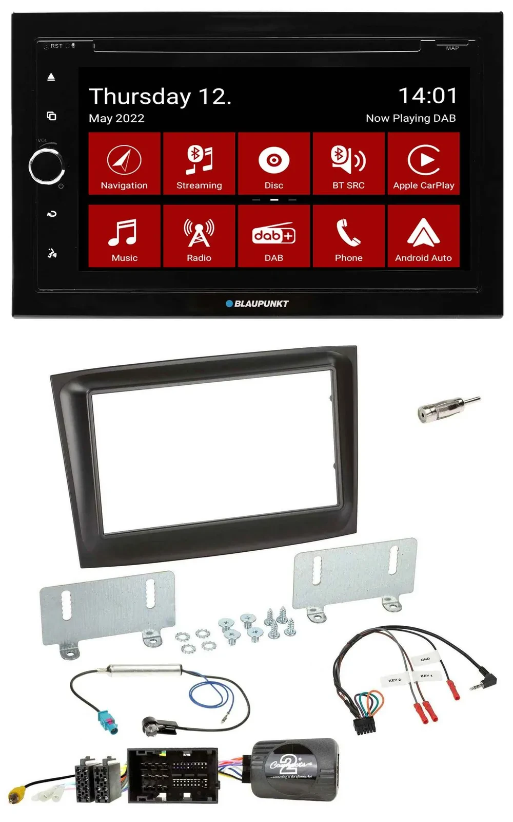 Blaupunkt Lenkrad DVD Bluetooth DAB 2DIN USB Autoradio für Fiat Doblo ab 2015 sc