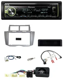Автомагнитола Pioneer CD, DAB, USB, MP3, поддержка кнопок на руле для Toyota Yaris 2007–2011, серебристая