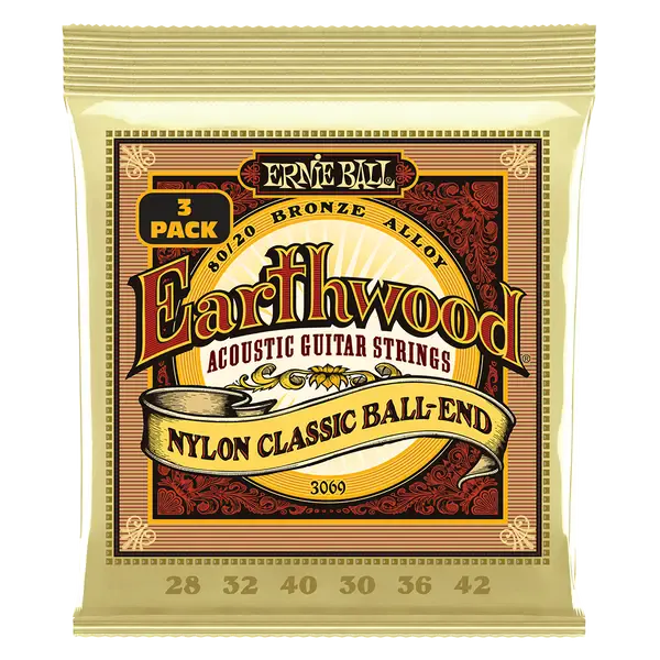 Струны для классической гитары ERNIE BALL 3069 Earthwood 80/20 Folk Nylon 3 Pack 28-42