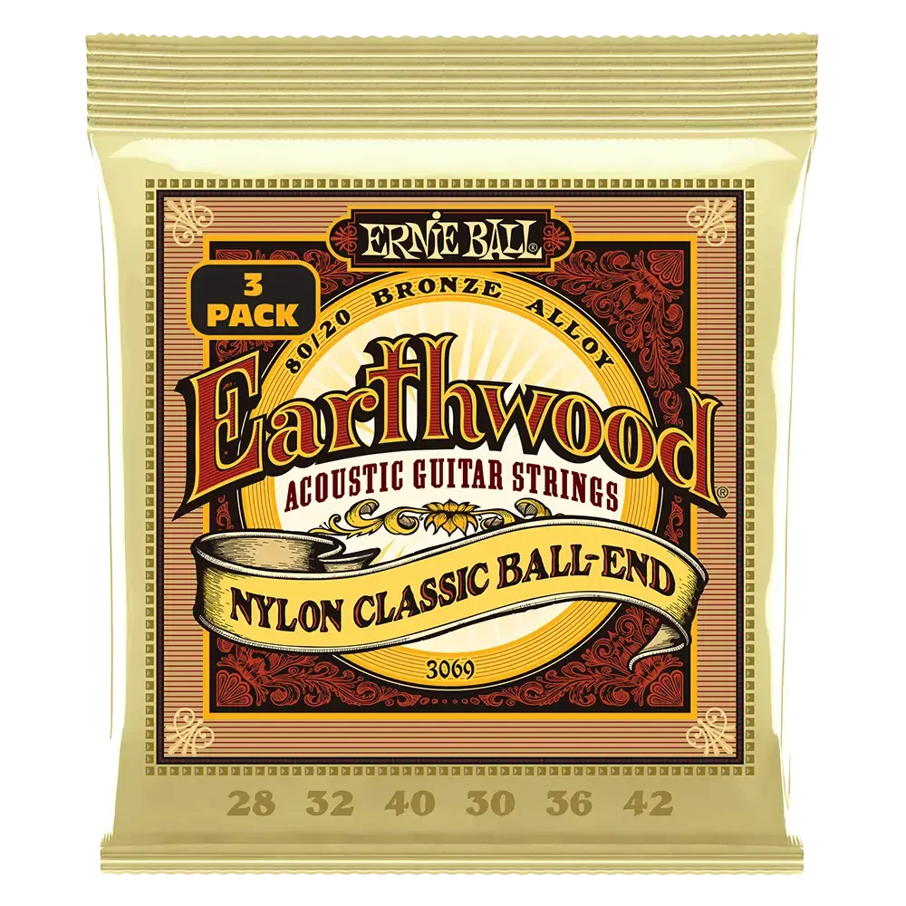Струны для классической гитары ERNIE BALL 3069 Earthwood 80/20 Folk Nylon 3 Pack 28-42
