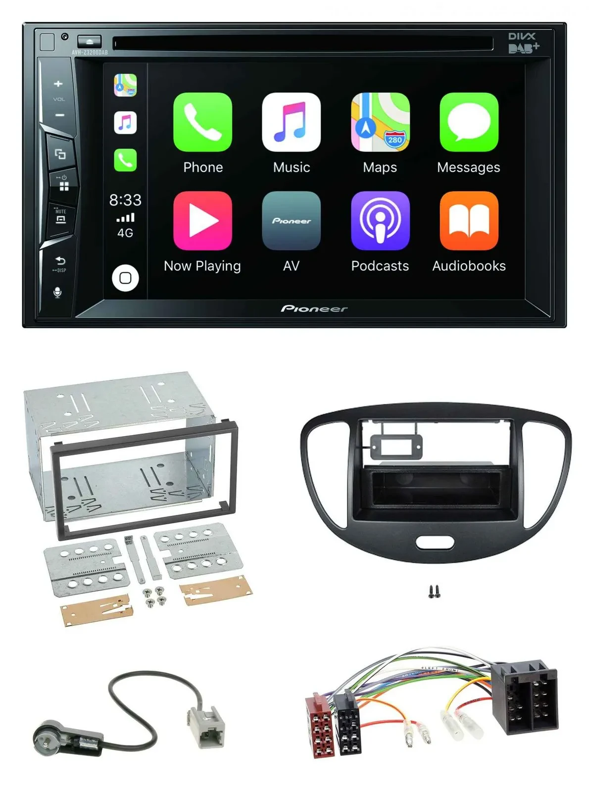 Автомагнитола для Hyundai i10 (2008–2013) Pioneer 2DIN, MP3, USB, DVD, Bluetooth, DAB, черная