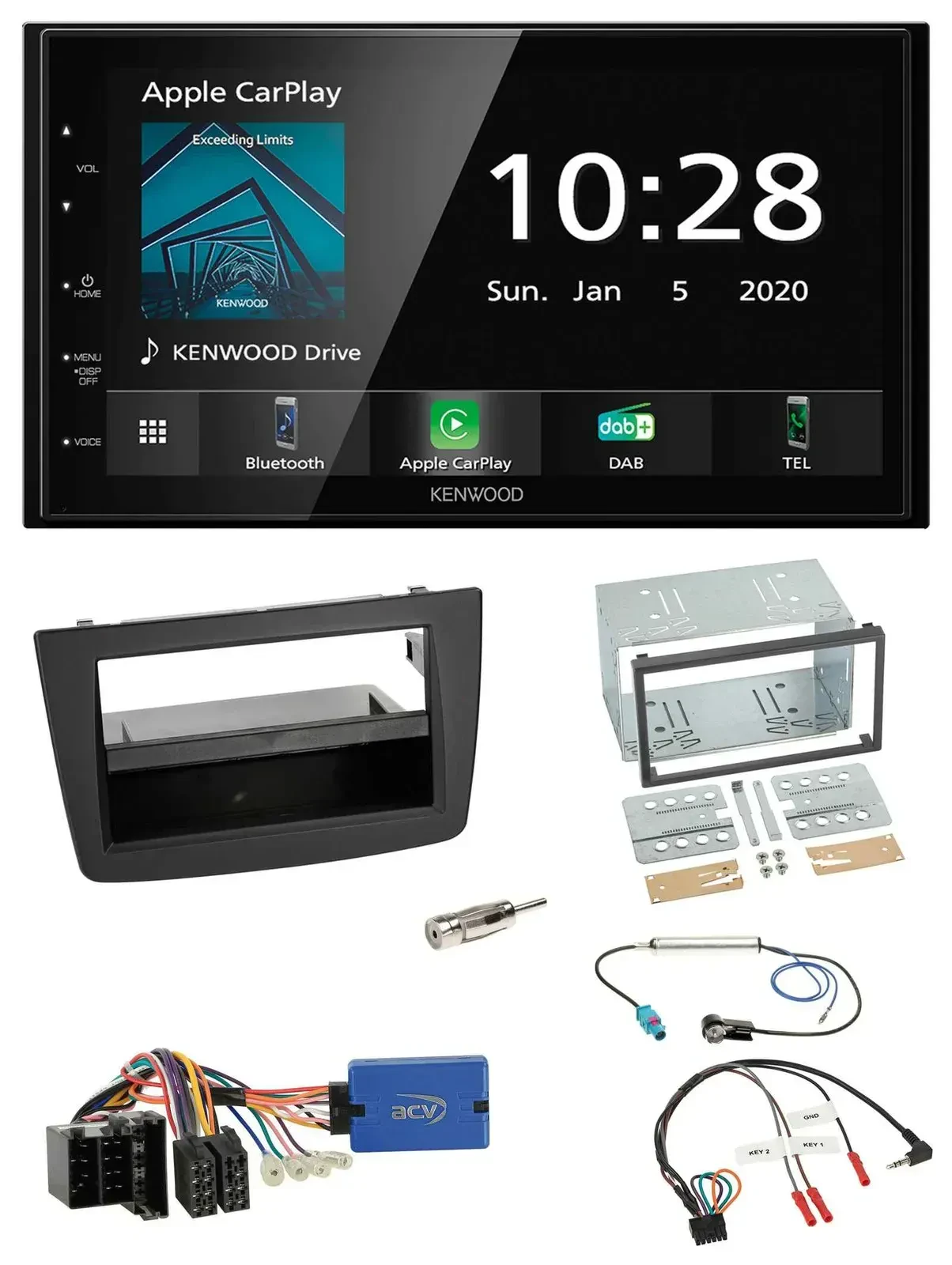 Автомагнитола для Alfa Romeo Mito Kenwood 2DIN, Bluetooth, DAB, USB, поддержка кнопок на руле