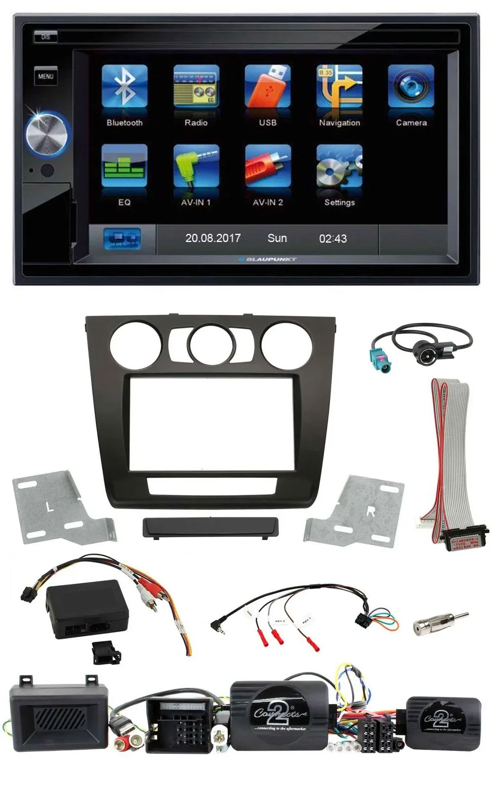 Blaupunkt 2DIN Bluetooth TMC USB Lenkrad SD Navigation für BMW 1er Aktiv PDC man