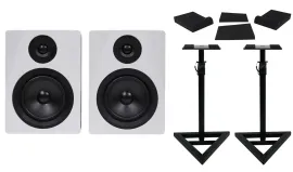 Pair Rockville APM5W 5.25" 2-Way 250W Powered USB Studio Monitors+Stands+Pads