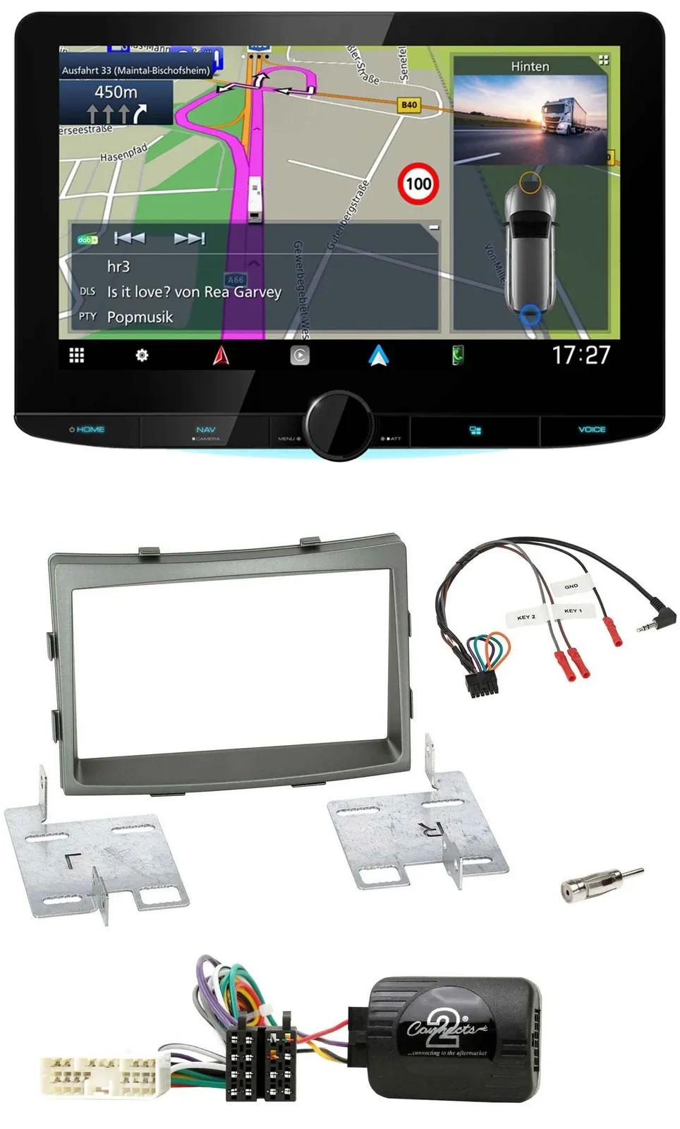 Kenwood Bluetooth DAB TMC 2DIN Lenkrad USB Navigation für SSangYong Rodius ab 20