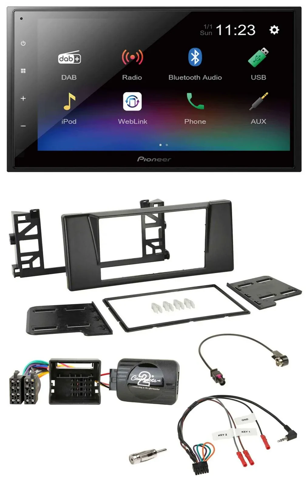 Pioneer USB Bluetooth DAB 2DIN Lenkrad Autoradio für BMW 5er E39 01-03 Quadlock